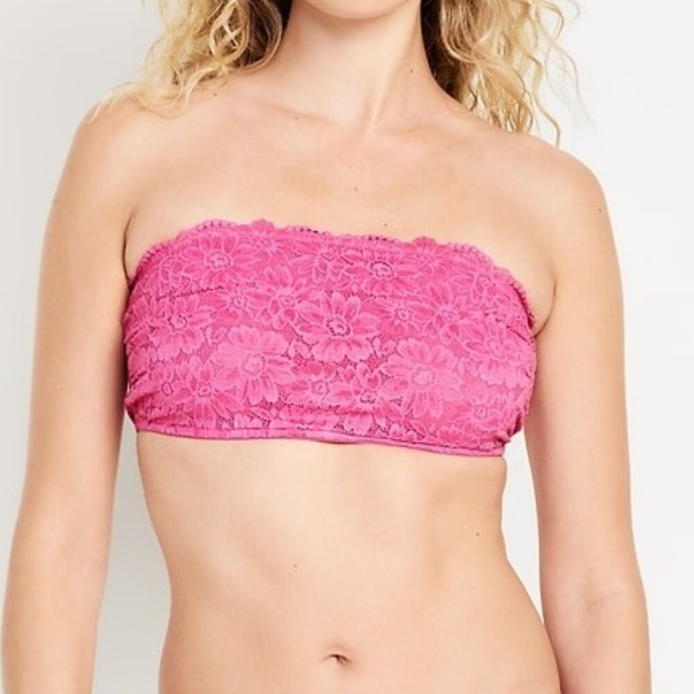 Old Navy Lace Bandeau Bralette Wireless Bra Strapless Zinnia Pink Size Large NEW